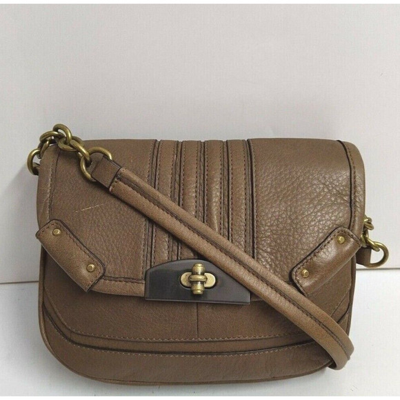B. Makowsky Brown Pebbled Leather Turnlock Flap Closure Crossbody Bag - Picture 1 of 12